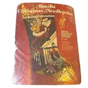 1373 Bucilla Christmas Stocking Needlepoint Kit  Santa Coming Down the Railing